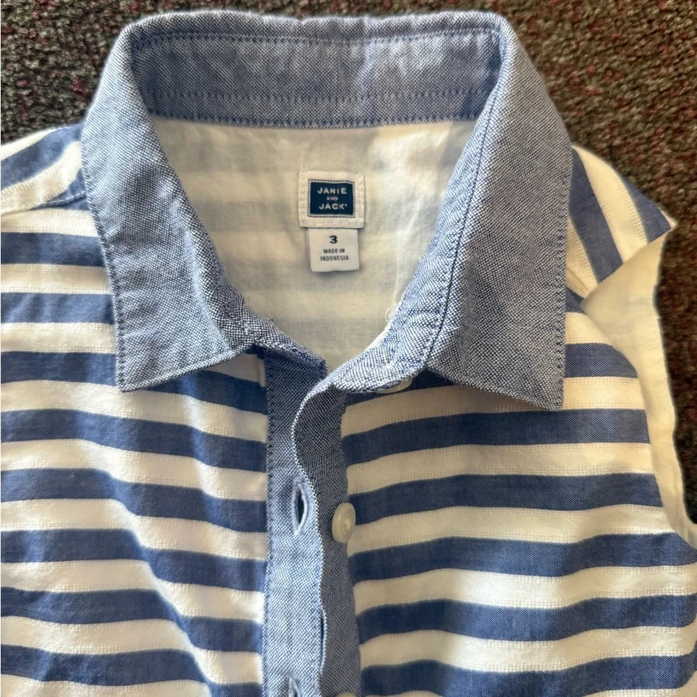 Janie and Jack Blue and White Striped Sleeveless Romper - Picture 2 of 4